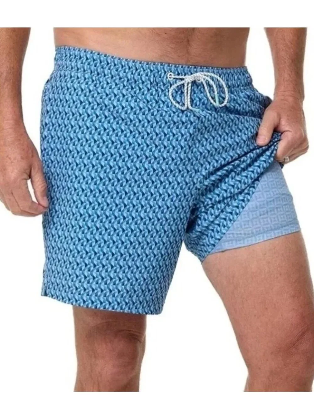 NWT Bonobos Men's S Blue Geometric Swim Shorts With Mesh Liner 7-Inch